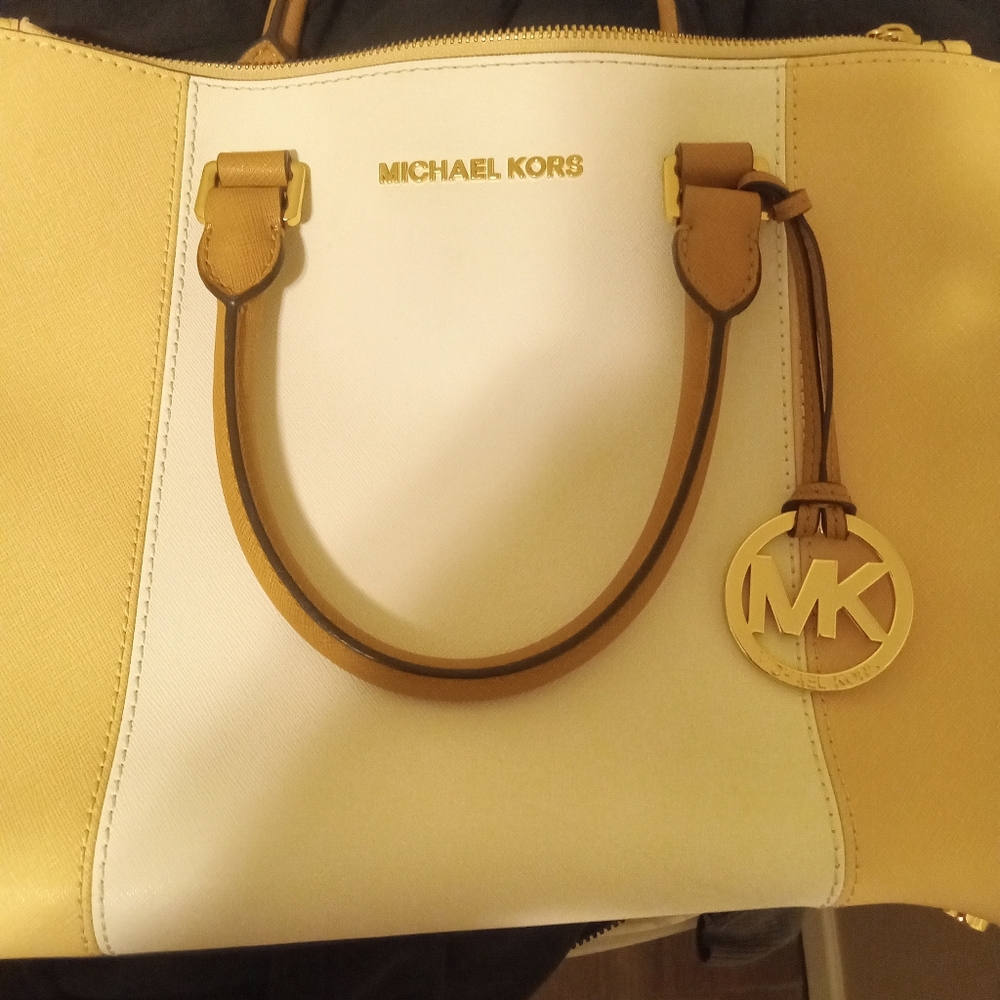 Michael Kors White and Tan Satchel